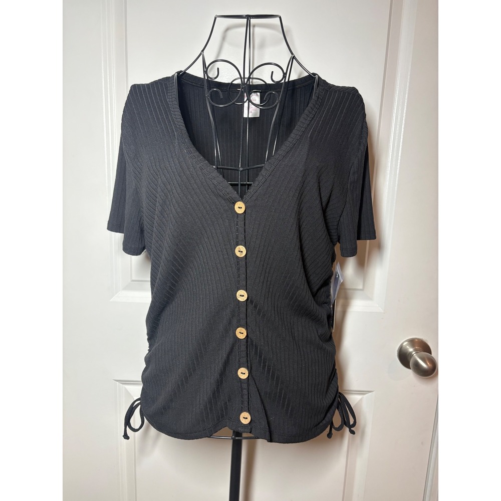 No Boundaries NWT Black Ribbed Button Front Ruched Side Top XL 15-17